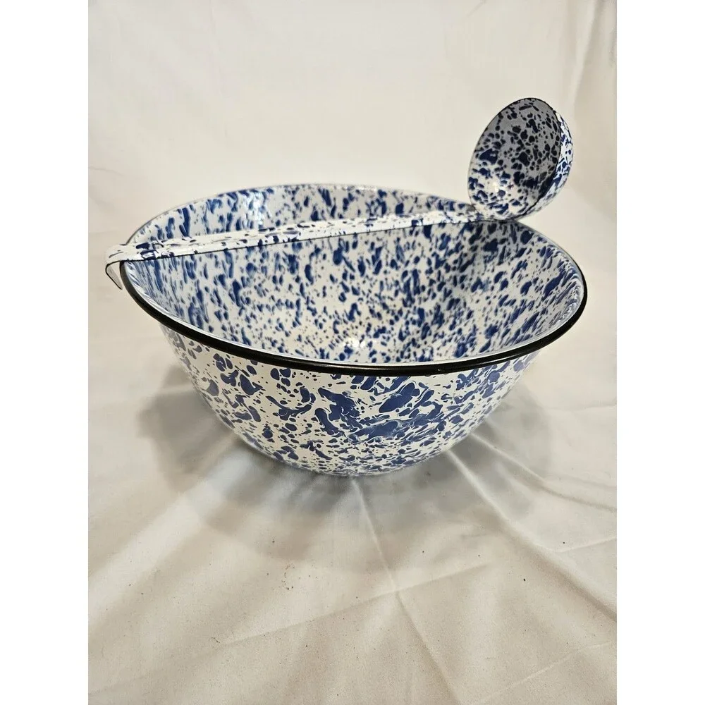 Rare Vintage CGS Blue White Splatterware Enamel 10.75